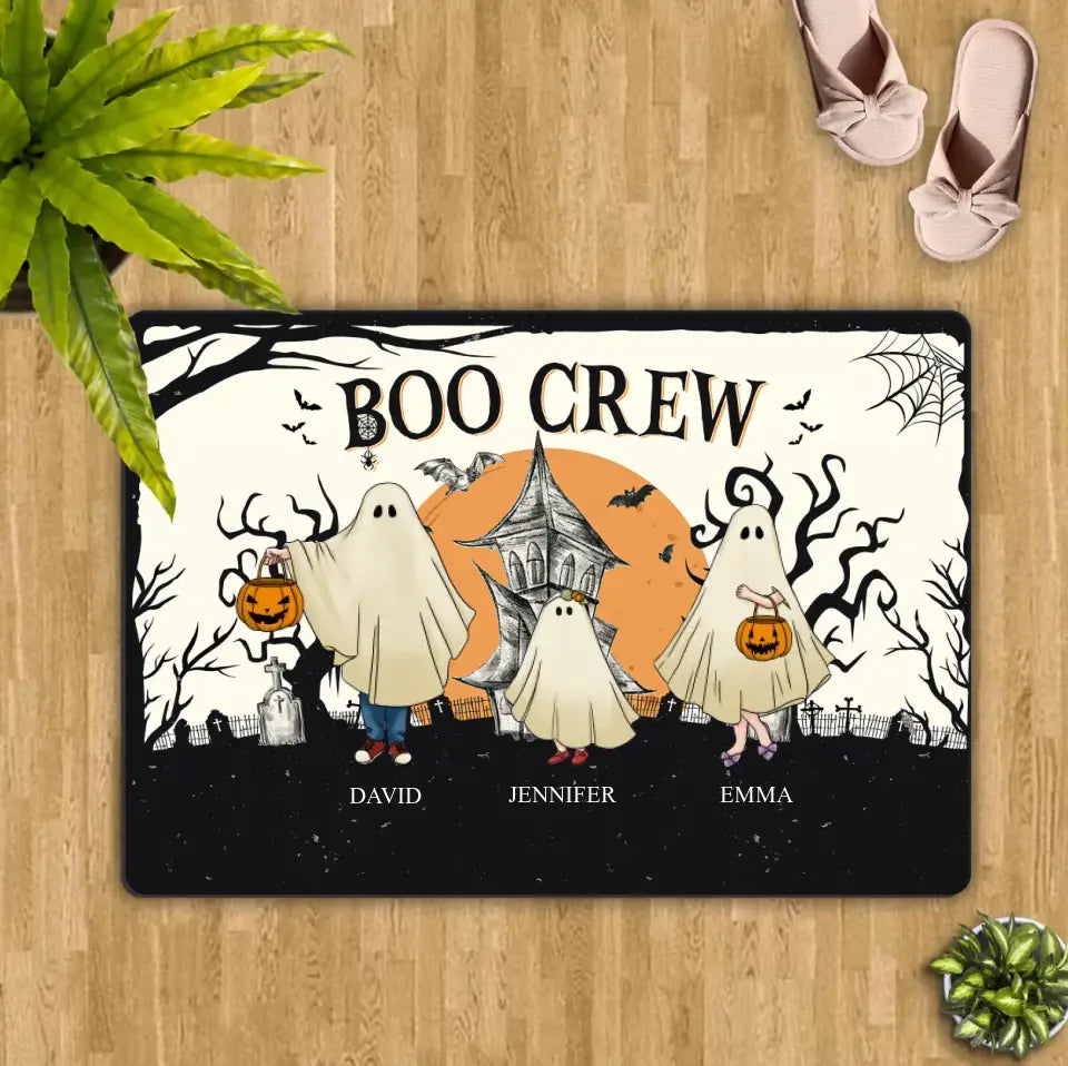 Personalized Family Doormat - Up to 6 People & 3 Pets - Halloween Gift Idea for Family - Boo Crew