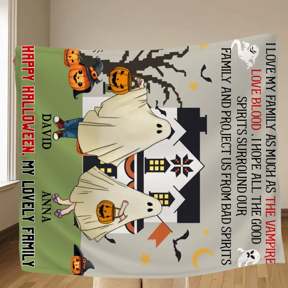 Personalized Halloween Ghost Family Quilt/Fleece Throw Blanket - Halloween Gift For Couple/Family - Up to 5 People With 4 Pets - I Love My Family