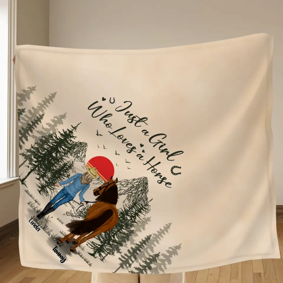Personalized Horse Girl Fleece Throw Blanket/Quilt - Gift Idea For Horse Lovers - Up To 6 Horses - Just A Girl Who Loves A House
