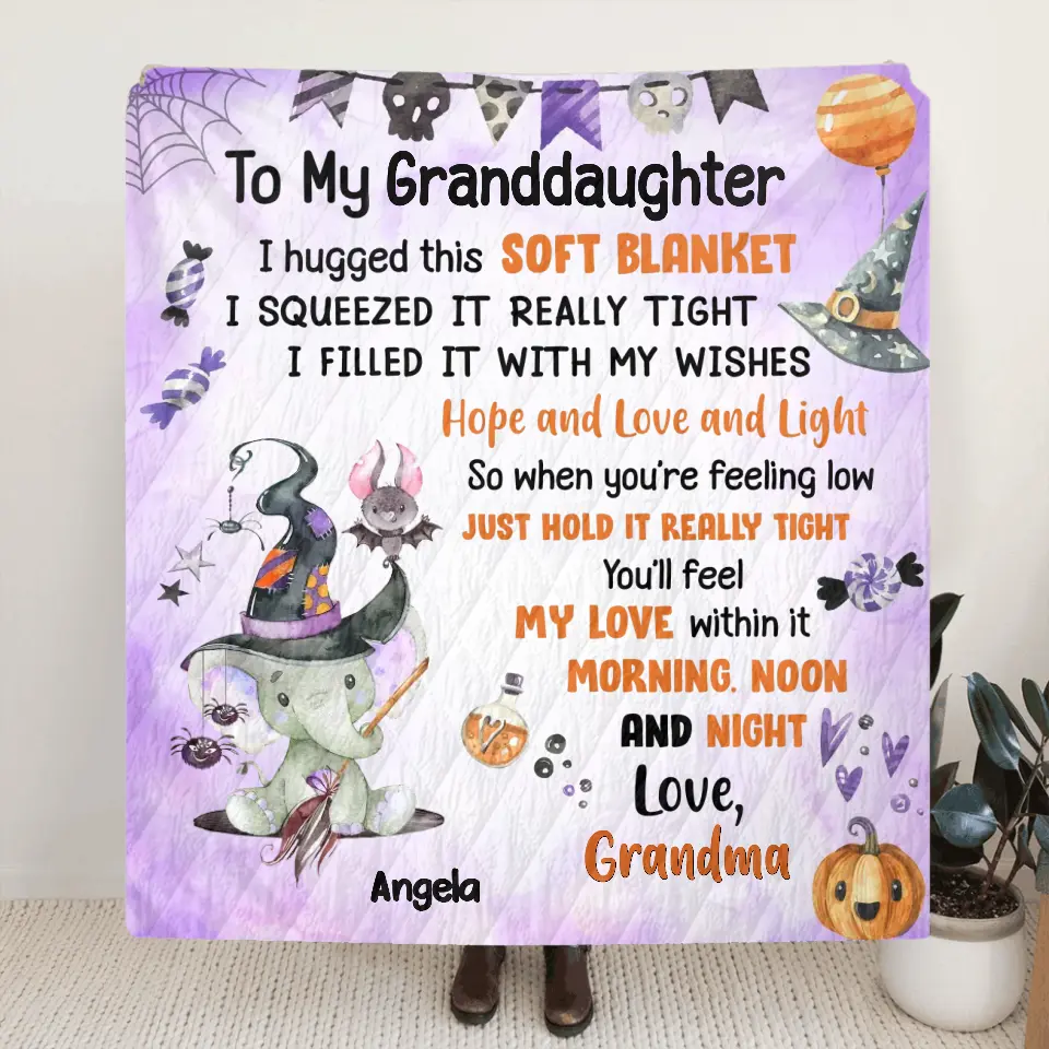 Personalized Halloween Granddaughter Fleece Throw Blanket/Quilt/Pillow Cover - Gift Idea For Halloween From Grandma