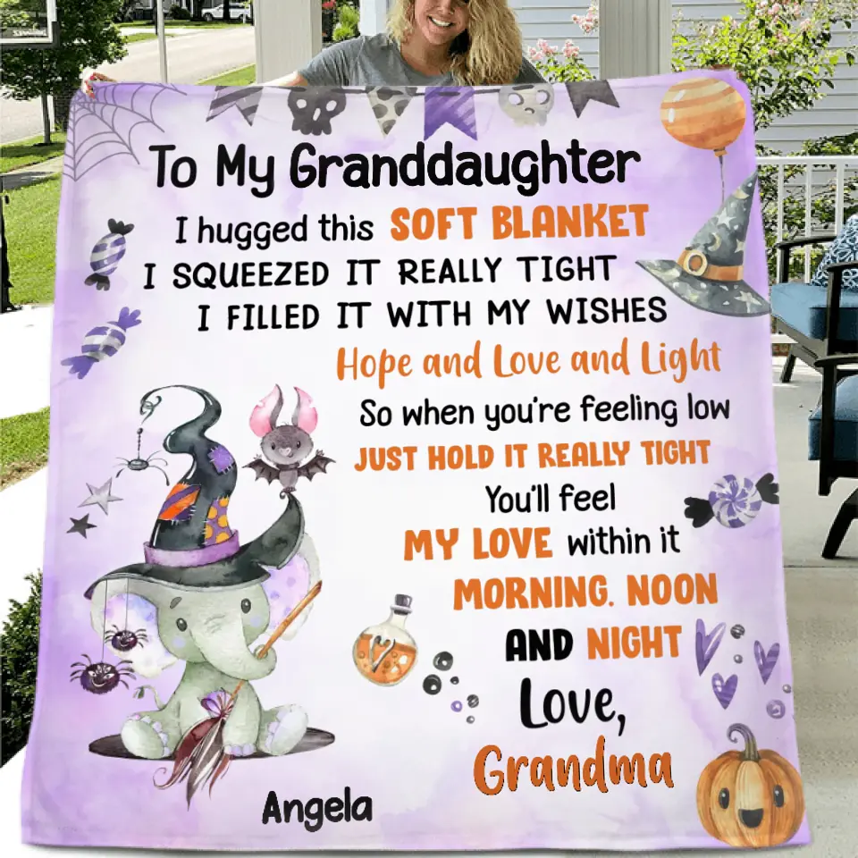 Personalized Halloween Granddaughter Fleece Throw Blanket/Quilt/Pillow Cover - Gift Idea For Halloween From Grandma