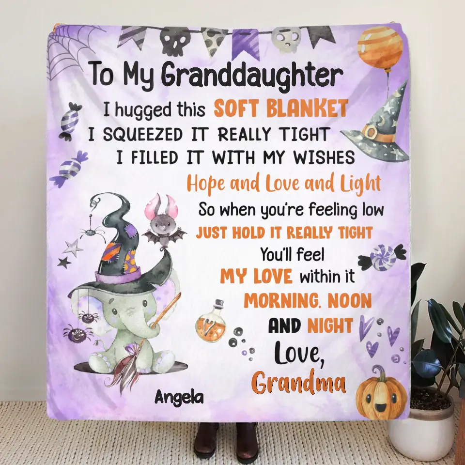 Personalized Halloween Granddaughter Fleece Throw Blanket/Quilt/Pillow Cover - Gift Idea For Halloween From Grandma