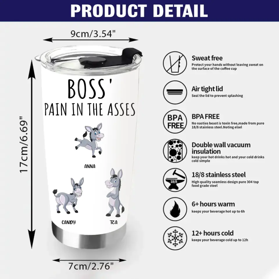 Personalized Donkeys Tumbler - Gift Idea For Family/Grandma/Papa - Up to 9 Donkeys - Boss' Little Asses