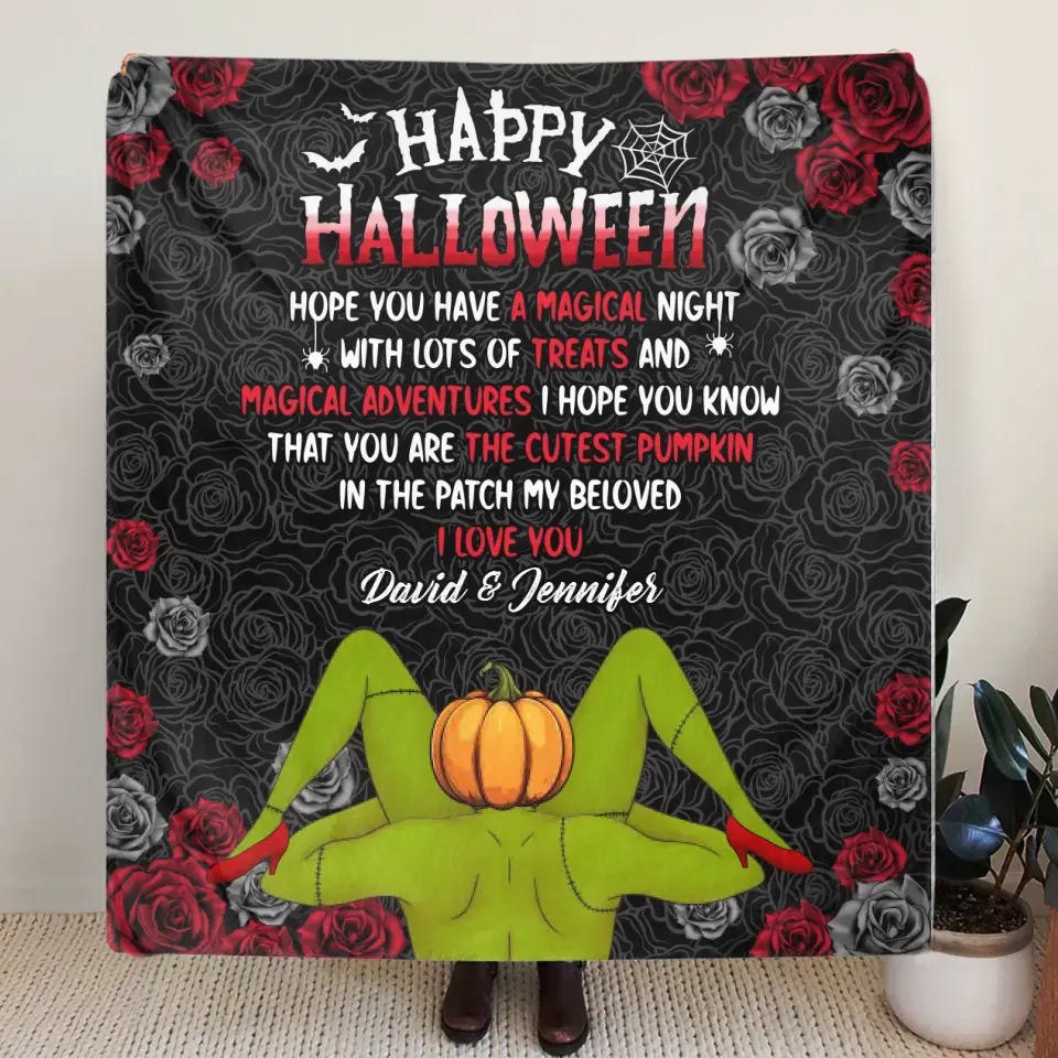 Personalized Halloween Fleece Throw Blanket/Quilt - Gift Idea For Couple/ Halloween - Happy Halloween