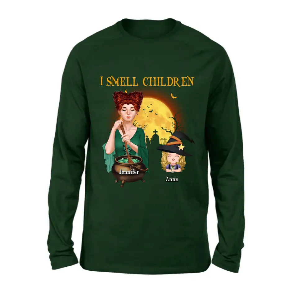 Personalized Grandma Witch Shirt/Hoodie - Halloween Gift Idea For Grandma/Mother - Woman With Up to 6 Kids - I Smell Children