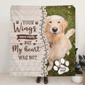 Custom Memorial Pet Quilt/Fleece Throw Blanket - Upload Photo- Memorial Gift Idea for Dog/Cat Owners - Your Wings Were Ready But My Heart Was Not