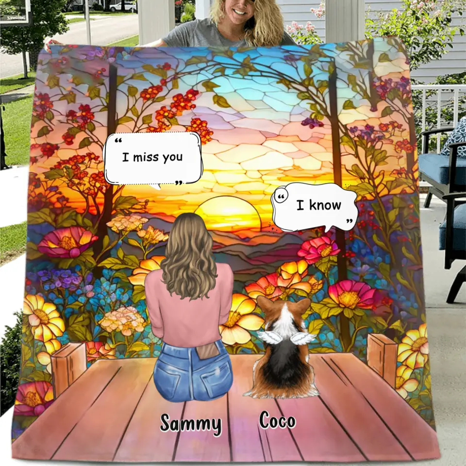 Personalized Memorial Pet Fleece Throw Blanket/Quilt - Up to 3 Pets - Memorial Gift Idea For Dog/Cat/Rabbits Owners - I Miss You