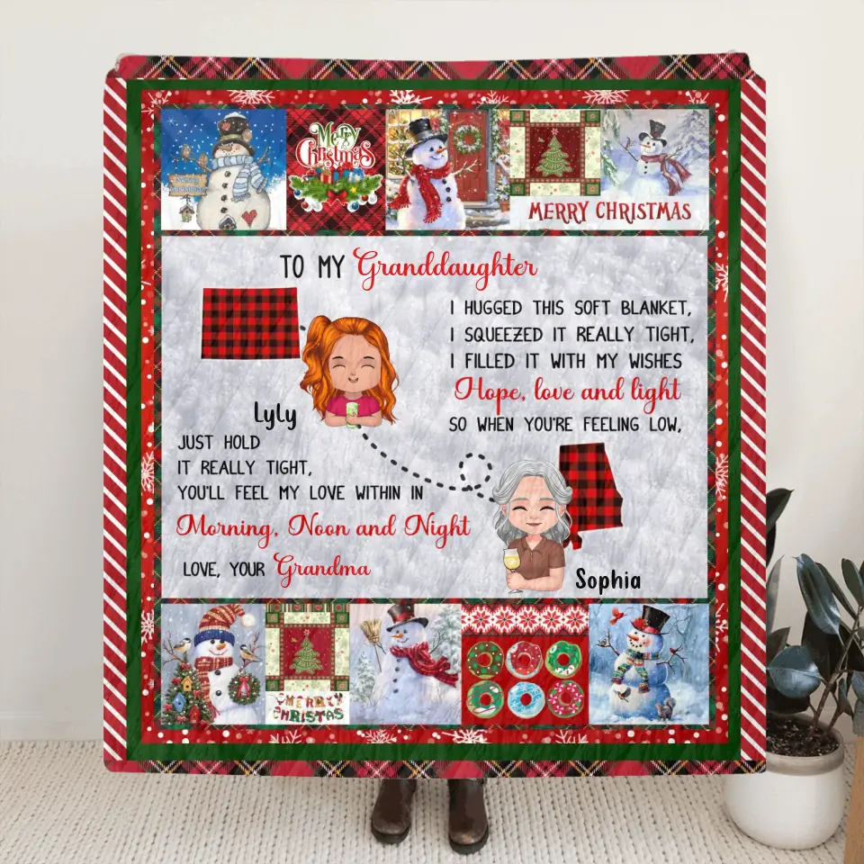 Personalized Granddaughter/Grandson Fleece Throw Blanket/Quilt/Pillow Cover - Gift Idea For Christmas From Grandma - Just Hold It Really Tight