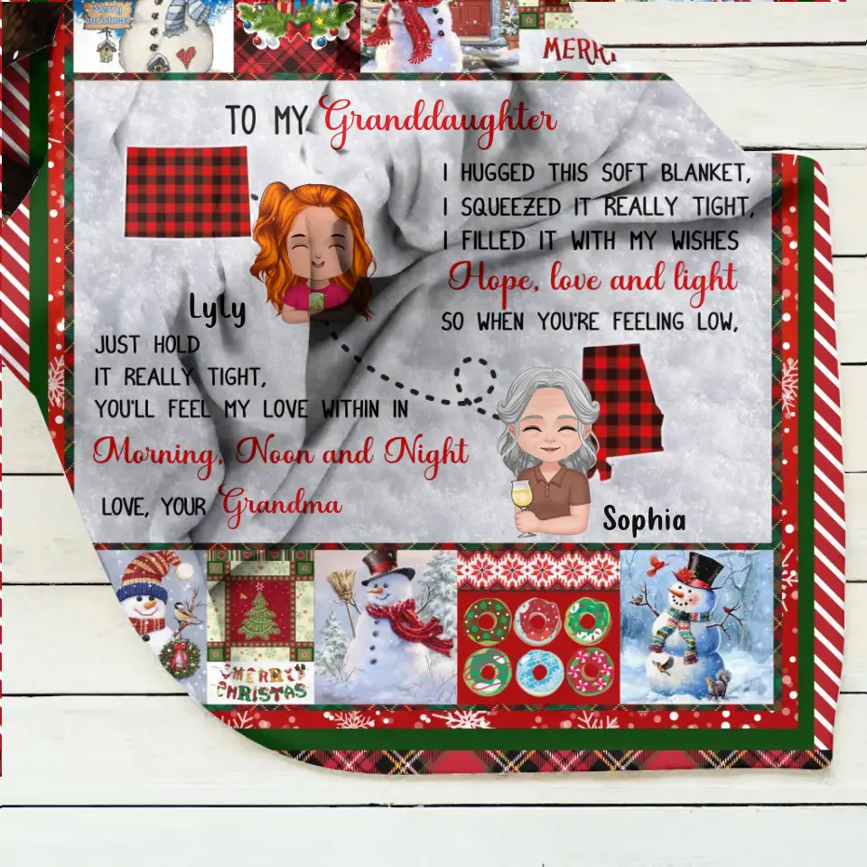 Personalized Granddaughter/Grandson Fleece Throw Blanket/Quilt/Pillow Cover - Gift Idea For Christmas From Grandma - Just Hold It Really Tight