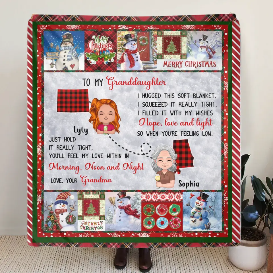 Personalized Granddaughter/Grandson Fleece Throw Blanket/Quilt/Pillow Cover - Gift Idea For Christmas From Grandma - Just Hold It Really Tight