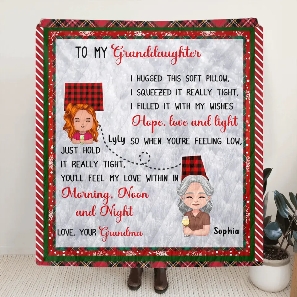 Personalized Granddaughter/Grandson Fleece Throw Blanket/Quilt/Pillow Cover - Gift Idea For Christmas - I Hugged This Soft Blanket