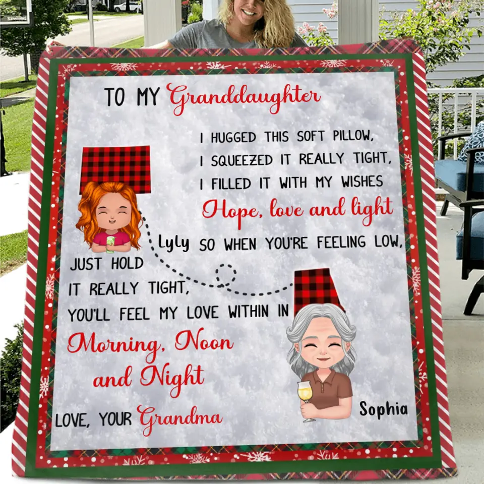 Personalized Granddaughter/Grandson Fleece Throw Blanket/Quilt/Pillow Cover - Gift Idea For Christmas - I Hugged This Soft Blanket