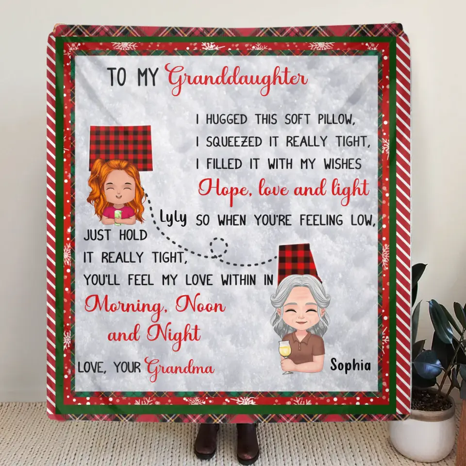 Personalized Granddaughter/Grandson Fleece Throw Blanket/Quilt/Pillow Cover - Gift Idea For Christmas - I Hugged This Soft Blanket