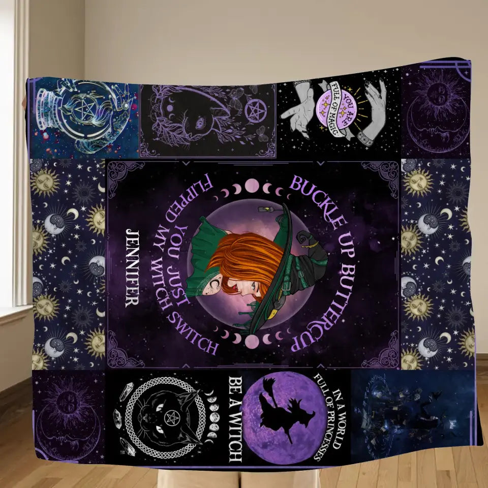 Personalized Witch Quilt/Fleece Throw Blanket - Halloween Gift Idea For Witch Lovers - Buckle Up Buttercup