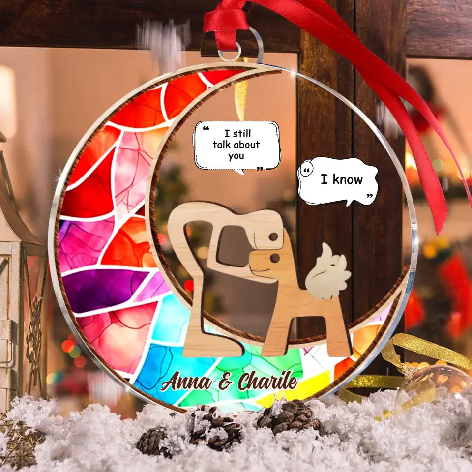 Personalized Memorial Hugging Dog Circle Acrylic Ornament - Memorial Gift Idea For Dog Mom/Pet Owner - Christmas Gift Idea