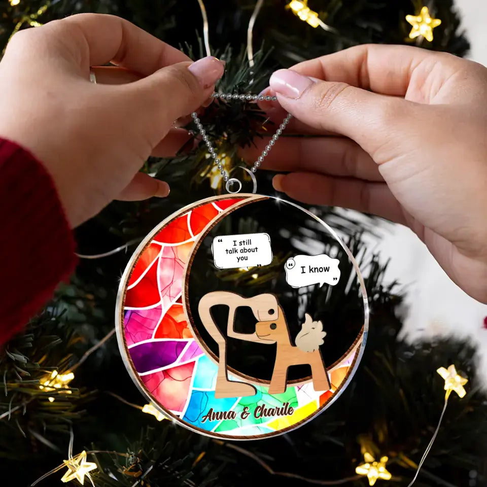 Personalized Memorial Hugging Dog Circle Acrylic Ornament - Memorial Gift Idea For Dog Mom/Pet Owner - Christmas Gift Idea