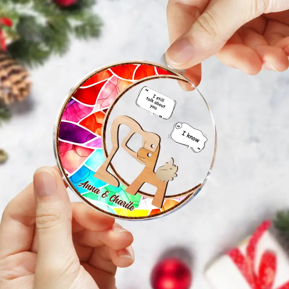 Personalized Memorial Hugging Dog Circle Acrylic Ornament - Memorial Gift Idea For Dog Mom/Pet Owner - Christmas Gift Idea