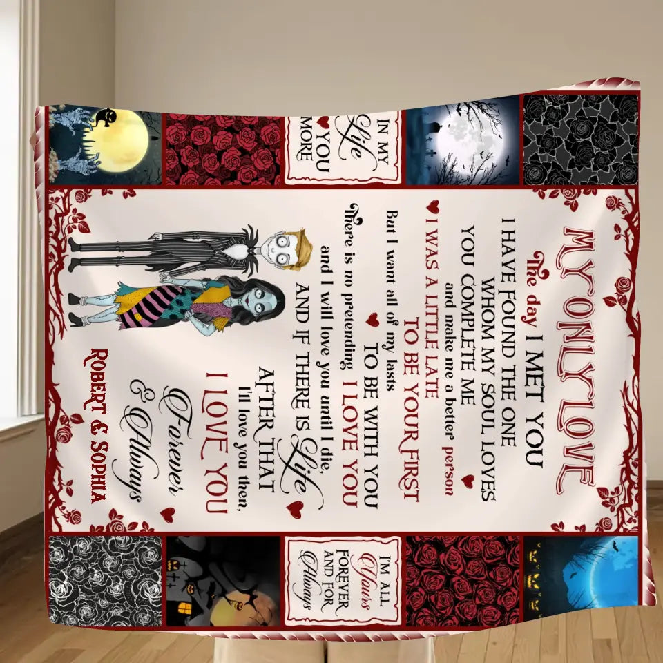 Personalized Halloween Couple Fleece Throw Blanket/Quilt - Gift Idea For Couple/Halloween - I Love You Forever & Always