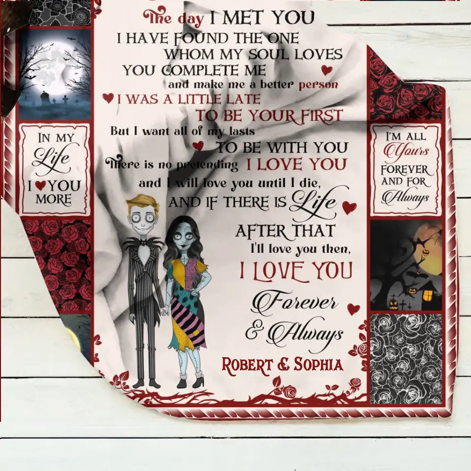 Personalized Halloween Couple Fleece Throw Blanket/Quilt - Gift Idea For Couple/Halloween - I Love You Forever & Always