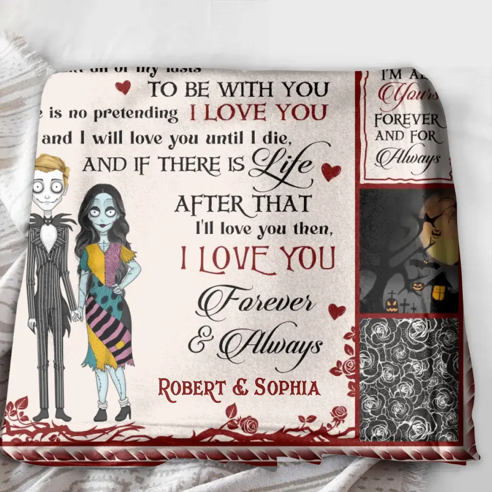 Personalized Halloween Couple Fleece Throw Blanket/Quilt - Gift Idea For Couple/Halloween - I Love You Forever & Always
