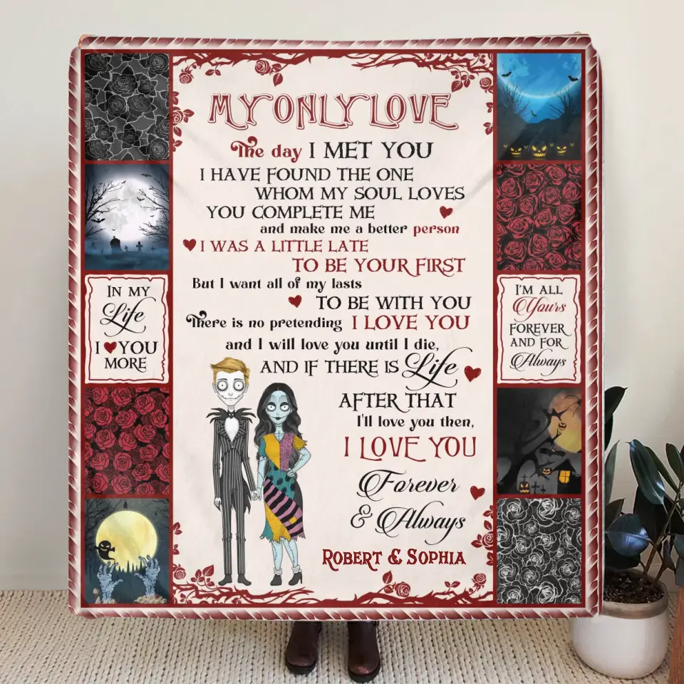 Personalized Halloween Couple Fleece Throw Blanket/Quilt - Gift Idea For Couple/Halloween - I Love You Forever & Always