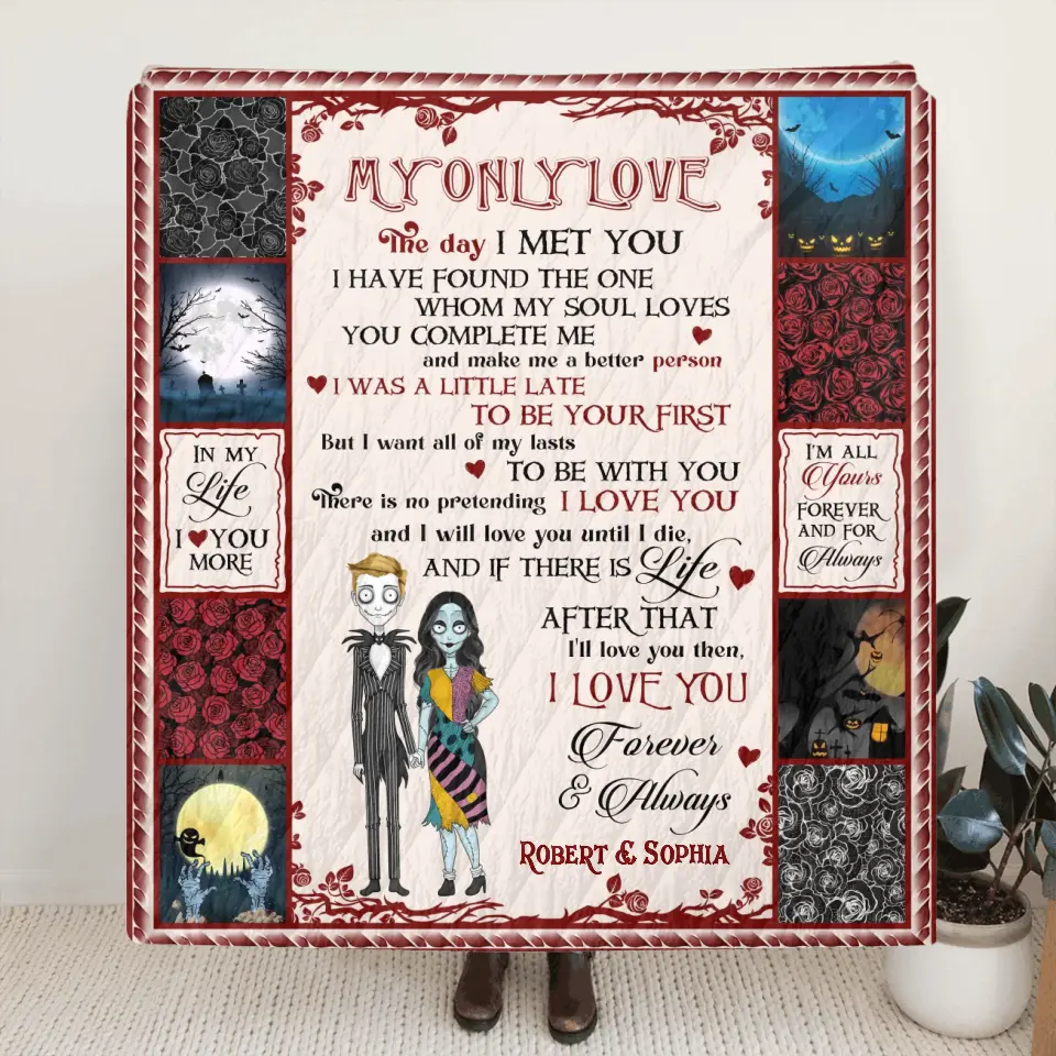 Personalized Halloween Couple Fleece Throw Blanket/Quilt - Gift Idea For Couple/Halloween - I Love You Forever & Always