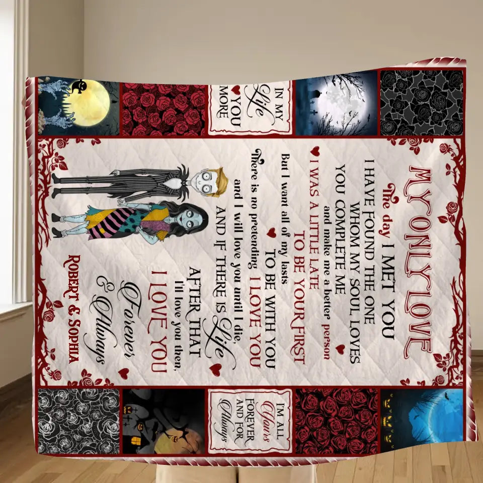 Personalized Halloween Couple Fleece Throw Blanket/Quilt - Gift Idea For Couple/Halloween - I Love You Forever & Always