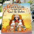 Personalized Cat Mom Fall Season Quilt/Fleece Throw Blanket - Gift Idea For Cat Lovers - Up To 5 Cats - A Girl & Her Cats A Bond That Can't Be Broken