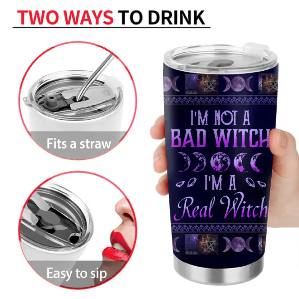 Personalized Halloween Witch Tumbler - Gift Idea For Halloween/Witch Lovers/Pet Lovers - Up to 4 Pets - I'm Not A Bad Witch I'm A Real Witch