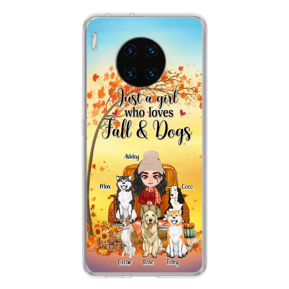 Personalized Dog Mom Fall Season Phone Case - Autumn Gift Idea For Dog Owners - Up to 5 Dogs - Case For Xiaomi/Oppo/Huawei - Just A Girl Who Loves Fall & Dogs