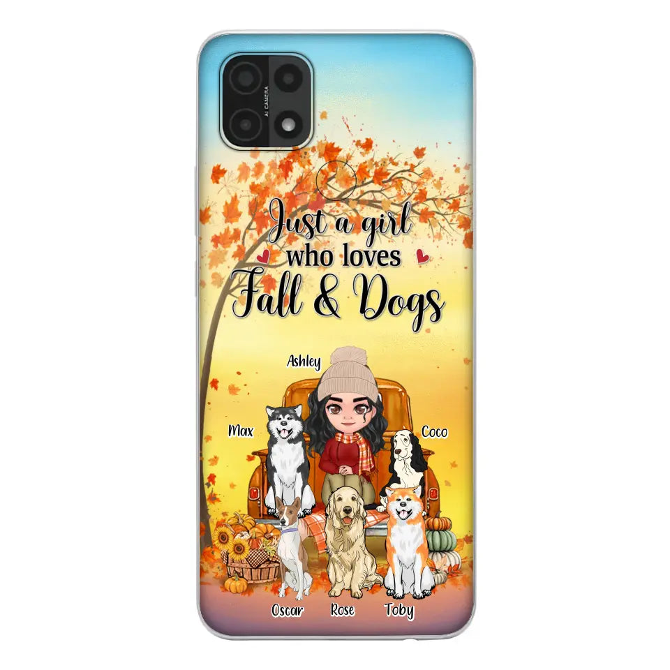 Personalized Dog Mom Fall Season Phone Case - Autumn Gift Idea For Dog Owners - Up to 5 Dogs - Case For Xiaomi/Oppo/Huawei - Just A Girl Who Loves Fall & Dogs