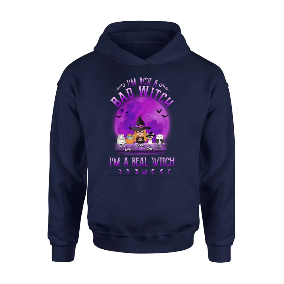 Personalized Witch Shirt/Hoodie - Gift Idea For Halloween/Witch Lovers - Up to 4 Pets - I'm Not A Bad Witch I'm A Real Witch