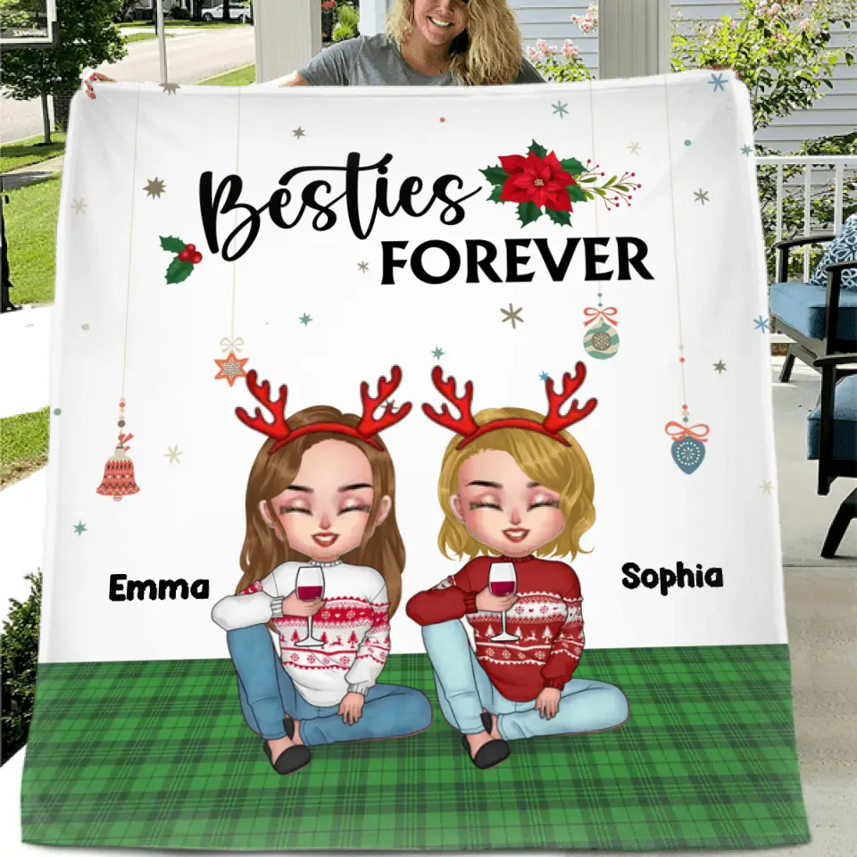 Personalized Besties Forever Pillow Cover/Fleece Throw Blanket/Quilt - Up to 5 People - Gift Idea For Friends/ Sisters