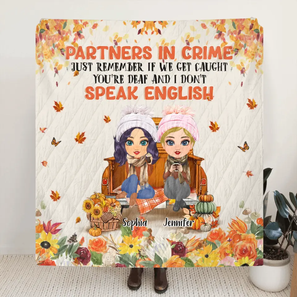 Personalized Friend Fleece Throw Blanket/Quilt - Gift Idea for Friends/Besties/Sisters - Partners In Crime