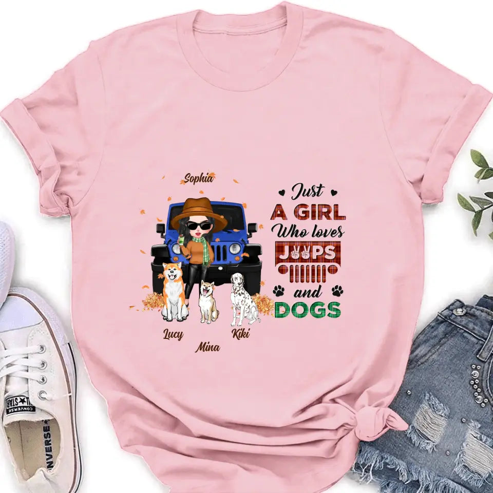 Personalized Off-road Autumn Girl Shirt/Hoodie - Gift Idea For Girl/Dog Lovers - Up to 3 Dogs
