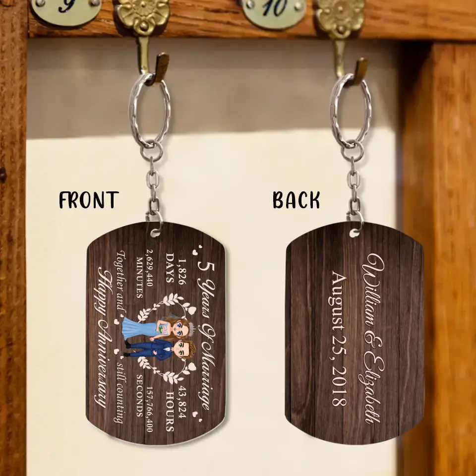 Personalized Wedding Aluminum Keychain - Wedding/Anniversary Gift Idea for Couple - Years Of Marriage Happy Anniversary