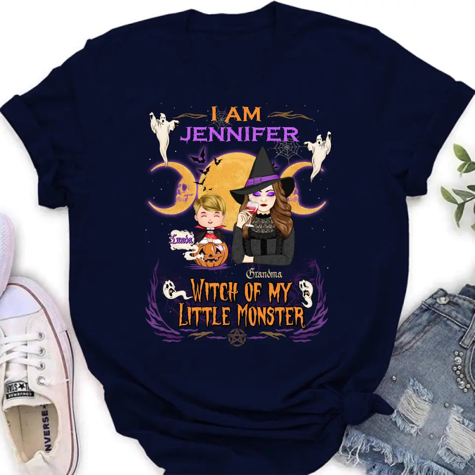 Personalized Grandma & Grandkid Witch Shirt/Hoodie - Halloween Gift For Grandkid - Up to 4 Kids - I Am Witch Of My Little Monsters