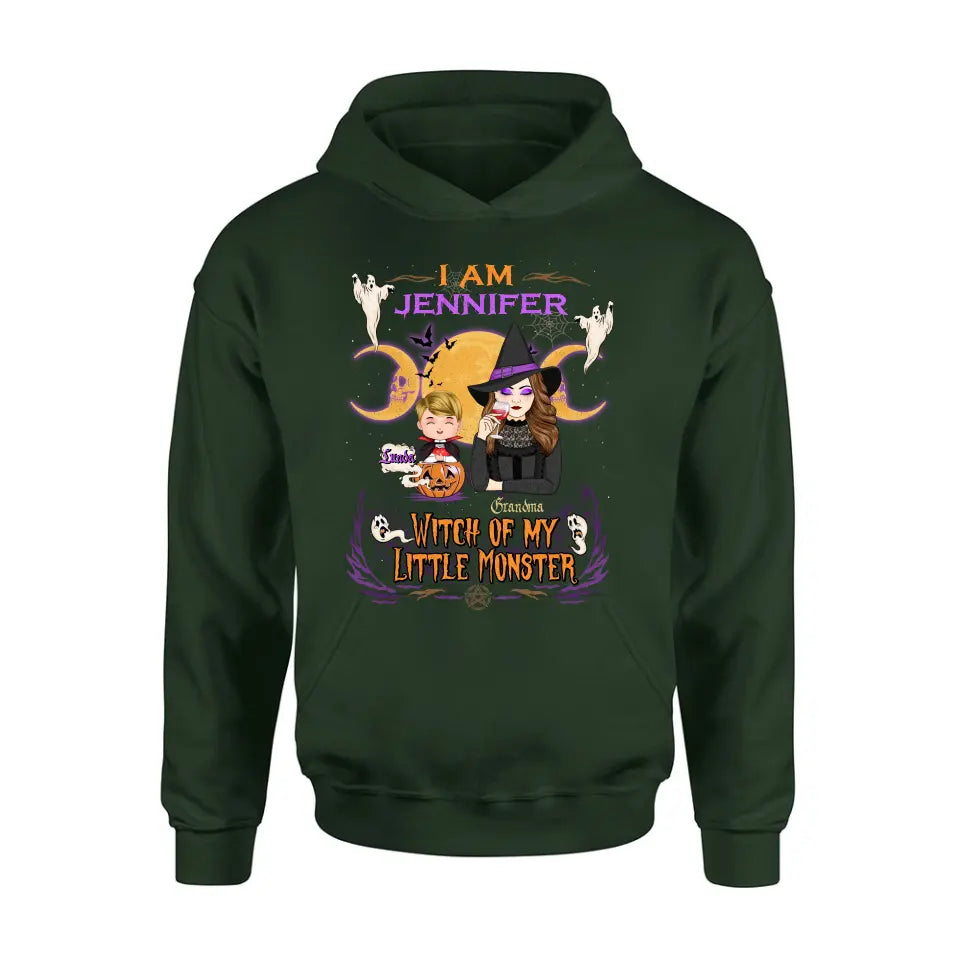 Personalized Grandma & Grandkid Witch Shirt/Hoodie - Halloween Gift For Grandkid - Up to 4 Kids - I Am Witch Of My Little Monsters