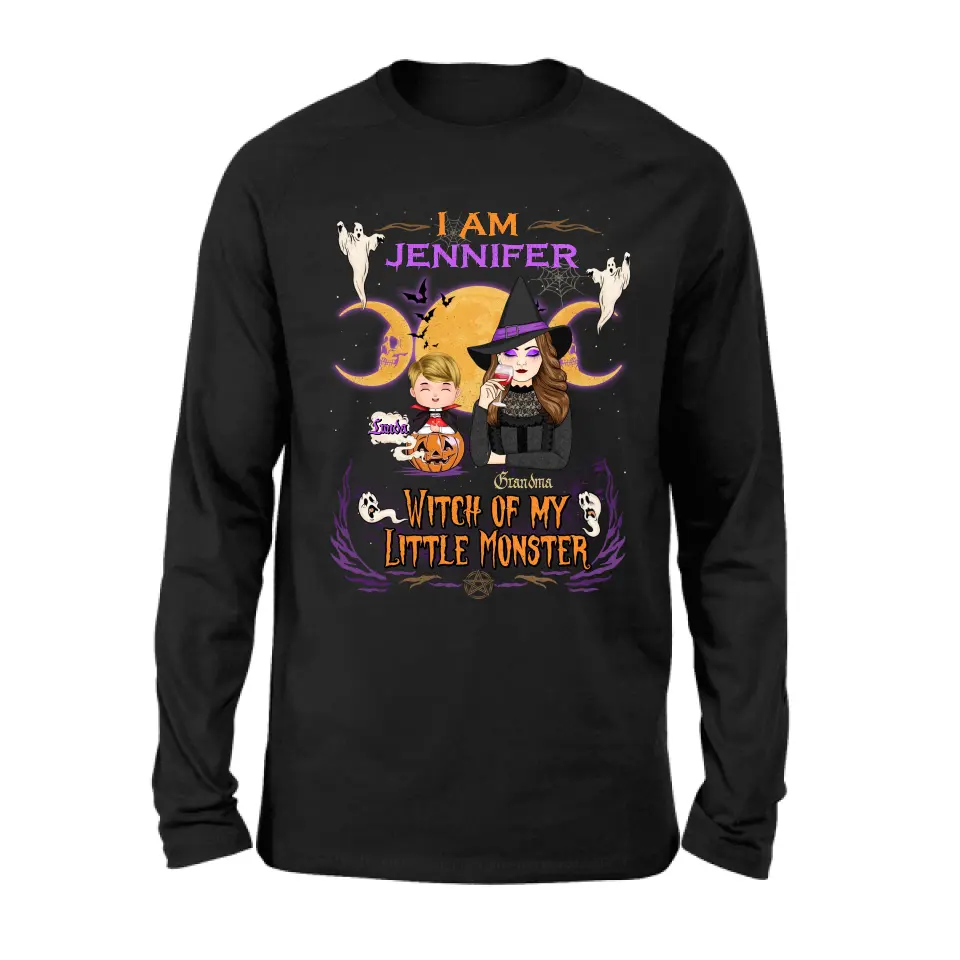 Personalized Grandma & Grandkid Witch Shirt/Hoodie - Halloween Gift For Grandkid - Up to 4 Kids - I Am Witch Of My Little Monsters
