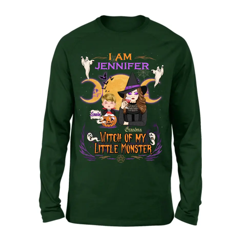 Personalized Grandma & Grandkid Witch Shirt/Hoodie - Halloween Gift For Grandkid - Up to 4 Kids - I Am Witch Of My Little Monsters