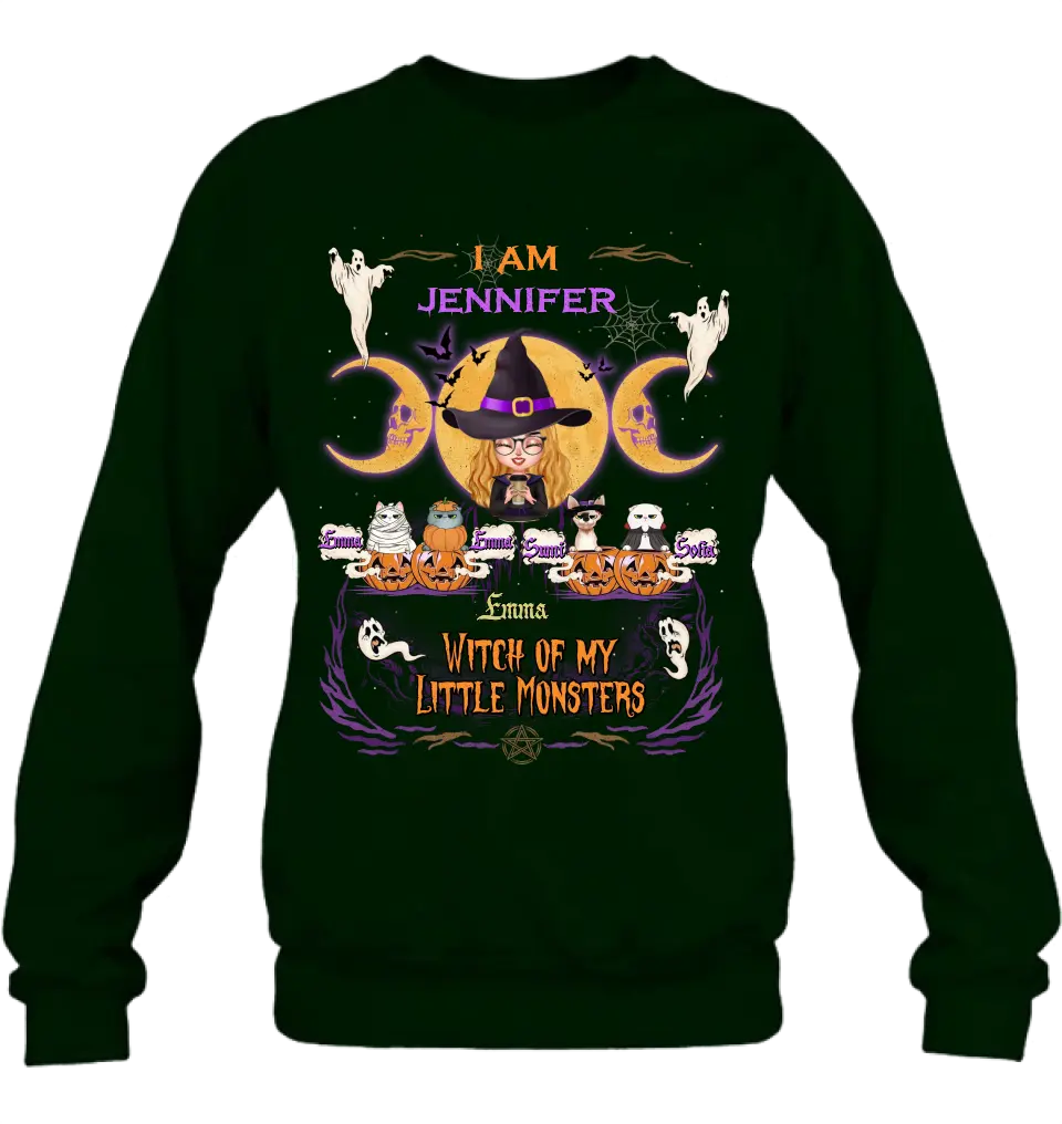 Personalized Grandma & Pet Witch Shirt/Hoodie - Halloween Gift For Grandma/Pet Lovers - Up to 4 Pets - I Am Witch Of My Little Monsters