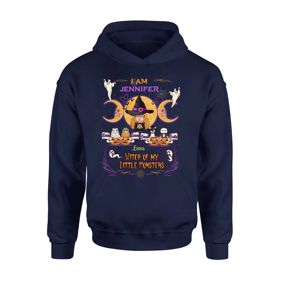 Personalized Grandma & Pet Witch Shirt/Hoodie - Halloween Gift For Grandma/Pet Lovers - Up to 4 Pets - I Am Witch Of My Little Monsters