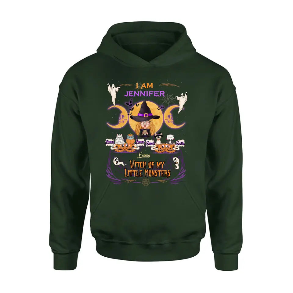 Personalized Grandma & Pet Witch Shirt/Hoodie - Halloween Gift For Grandma/Pet Lovers - Up to 4 Pets - I Am Witch Of My Little Monsters