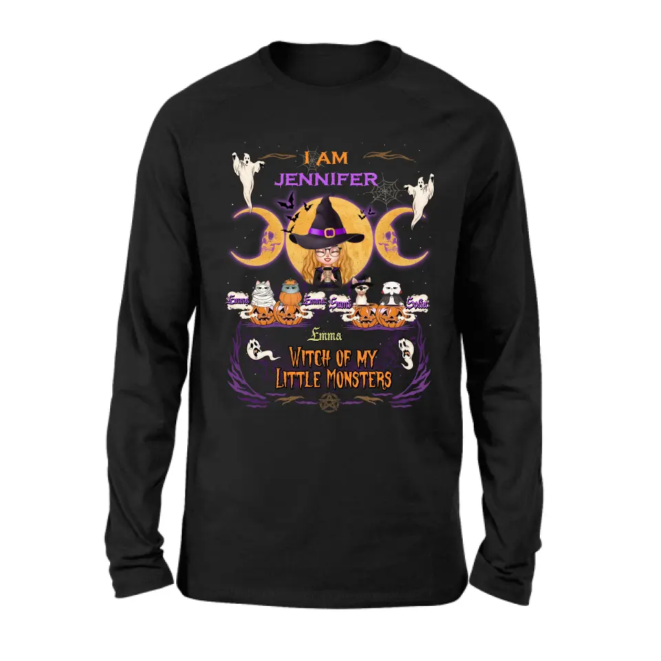 Personalized Grandma & Pet Witch Shirt/Hoodie - Halloween Gift For Grandma/Pet Lovers - Up to 4 Pets - I Am Witch Of My Little Monsters