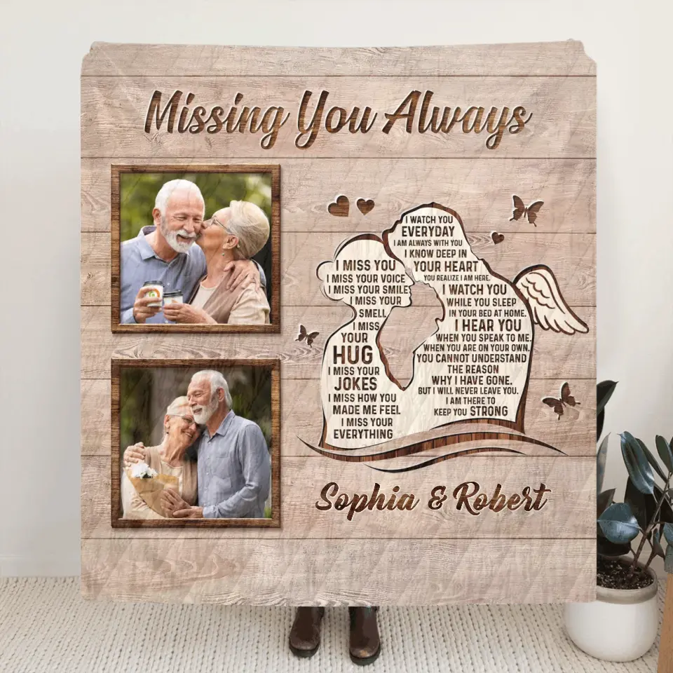 Personalized Memorial Husband Quilt/Fleece Throw Blanket - Upload Photos - Memorial Gift Idea For Loss Husband - Missing You Always