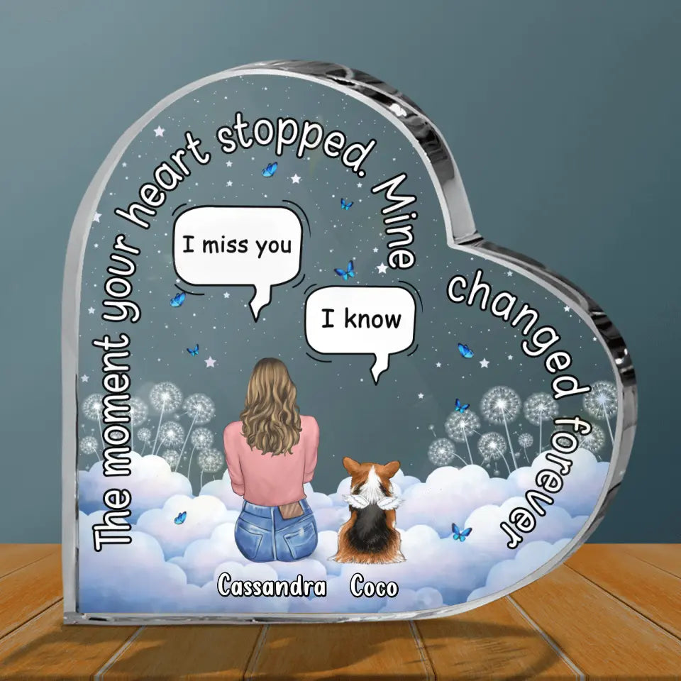 Personalized Memorial Pet Crystal Heart - Adult/Couple/Family With Up to 4 Pets - Gift Idea For Couple/Dog/Cat Lover - The Moment Your Heart Stopped