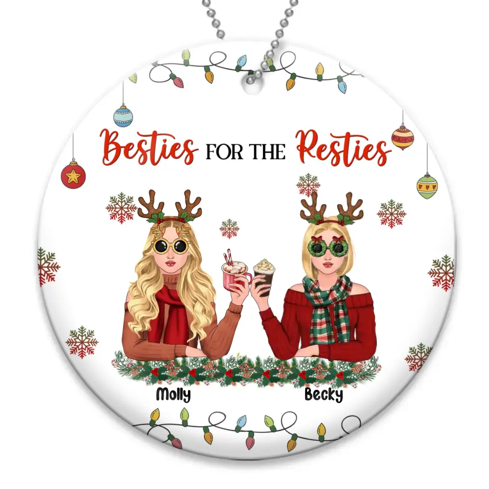 Personalized Christmas Friends Circle Wooden Ornament - Christmas Gift Idea For Friends/Sisters/Besties - Up to 5 Girls - Besties For The Resties