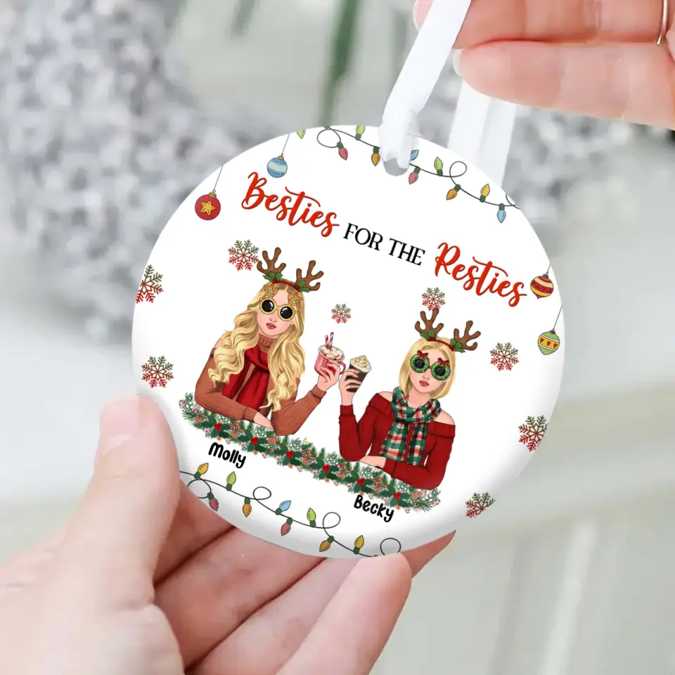 Personalized Christmas Friends Circle Wooden Ornament - Christmas Gift Idea For Friends/Sisters/Besties - Up to 5 Girls - Besties For The Resties