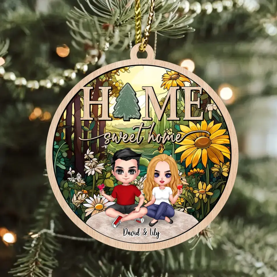 Personalized Couple Wooden Ornament - Gift For Couple - Gift To Him/Her - Anniversary Gift - Home Sweet Home