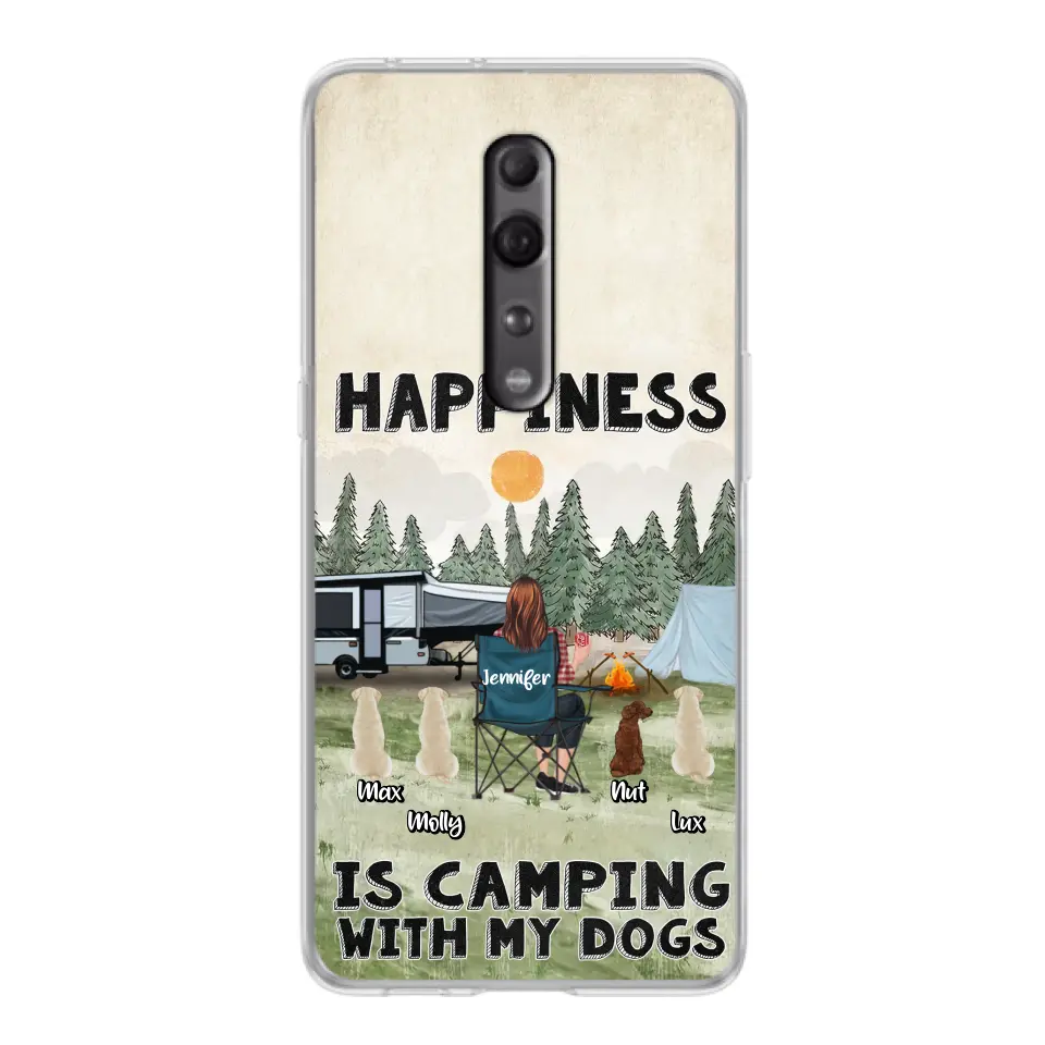 Personalized Camping Phone Case - Gift Idea For Girl & Dogs - Up to 4 Dogs - Happiness Is Camping With My Dogs - Case For Oppo/Xiaomi/Huawei